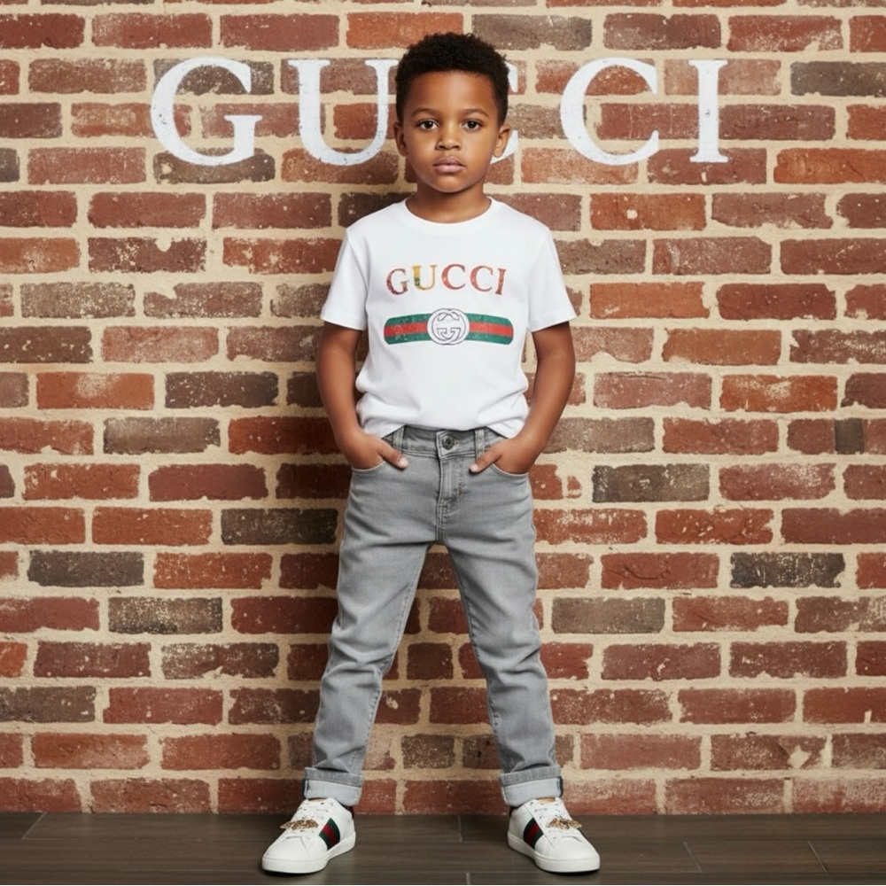 Authentic Gucci luxury designer signature web grey denim jeans sz 4 boys